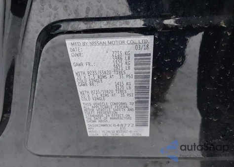 2018 Nissan Pathfinder Sl from USA, damaged, VIN 5N1DR2MM9JC648772